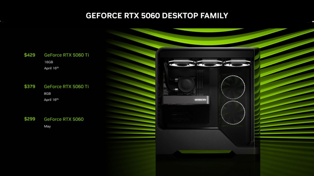 英伟达RTX 5060系列显卡国行售价公布:2499元起 5月正式开售